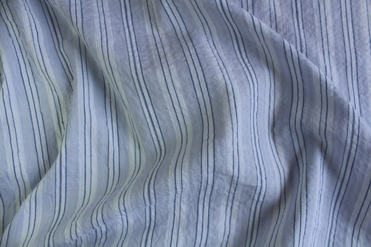 Navy & White Stripe Cotton Seersucker – 56" Wide | Classic Wrinkle-Free Fabric for Apparel & Decor