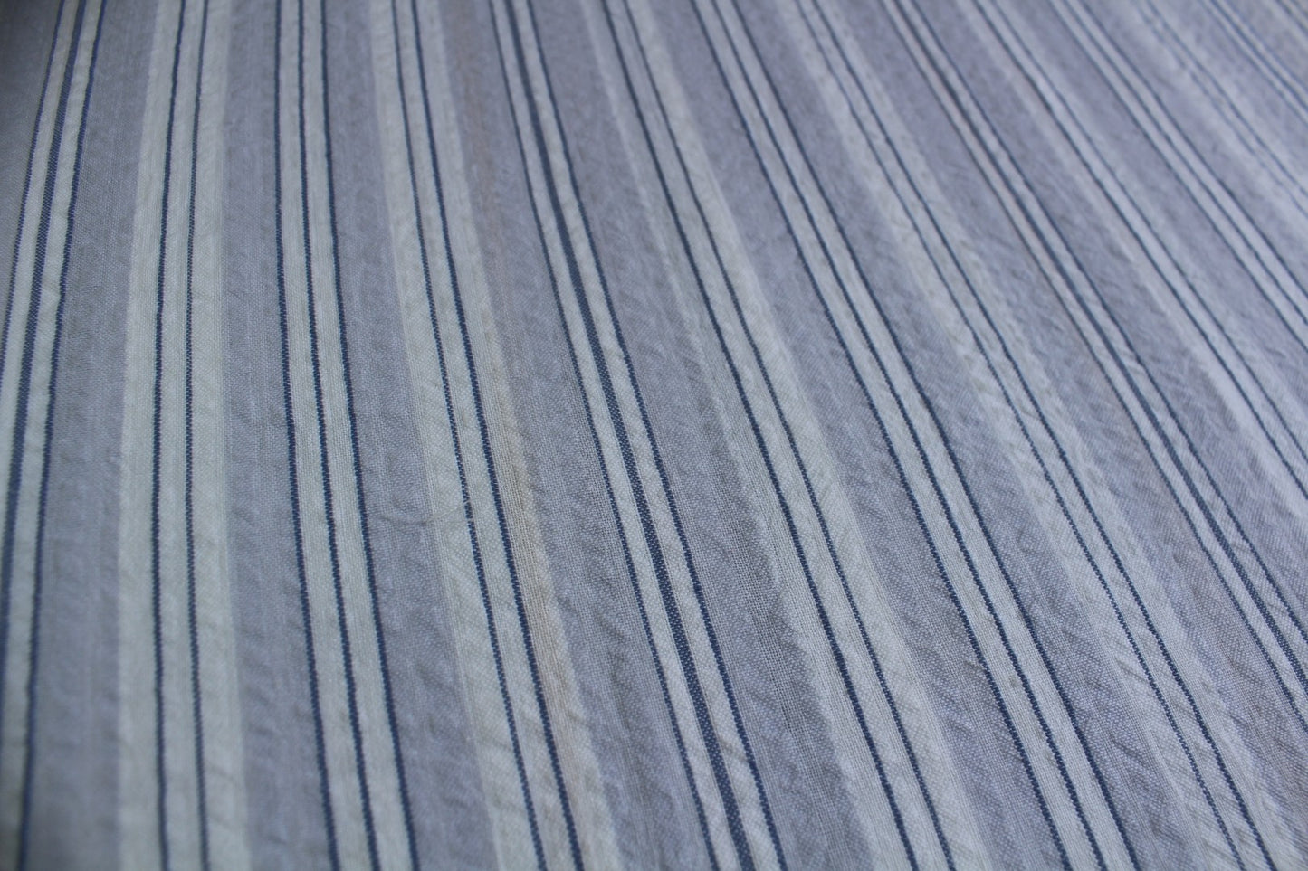 Navy & White Stripe Cotton Seersucker – 56" Wide | Classic Wrinkle-Free Fabric for Apparel & Decor