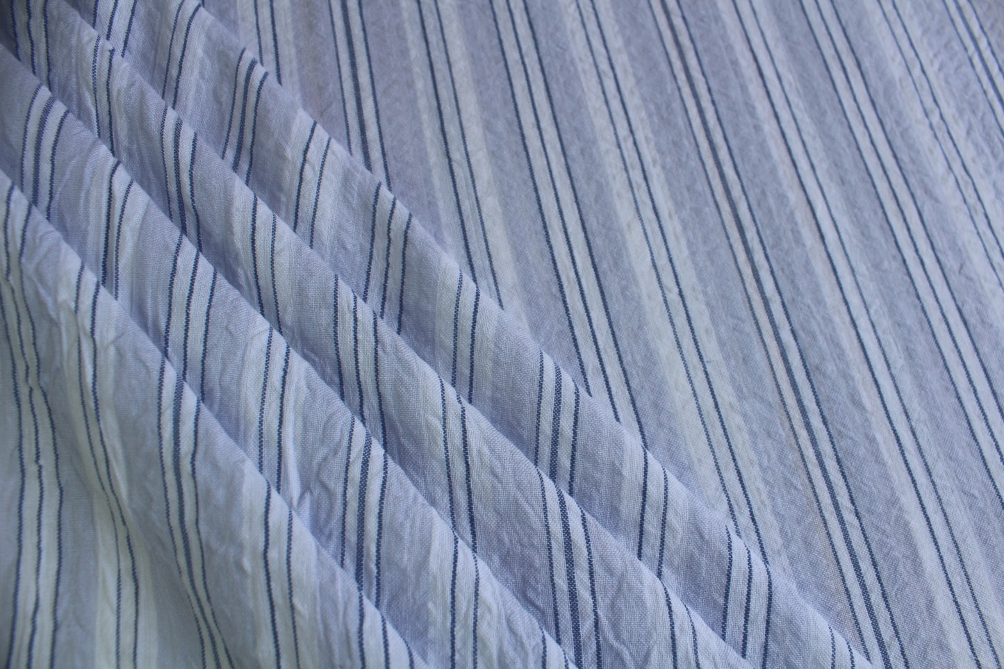 Navy & White Stripe Cotton Seersucker – 56" Wide | Classic Wrinkle-Free Fabric for Apparel & Decor