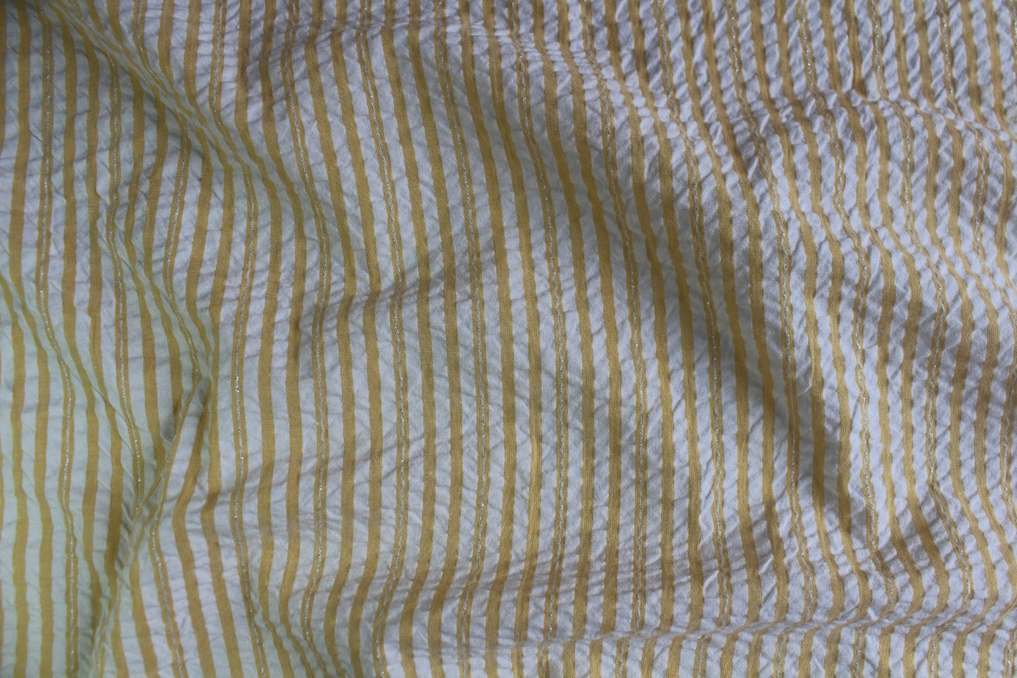 Orange & White Cotton Seersucker Fabric with Silver Lurex Stripes – 100% Cotton | Lightweight & Textured