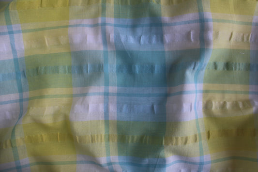Pastel Plaid Poly Cotton Seersucker – 52" Wide | Lightweight Wrinkle-Free Fabric for Summer Apparel & Décor