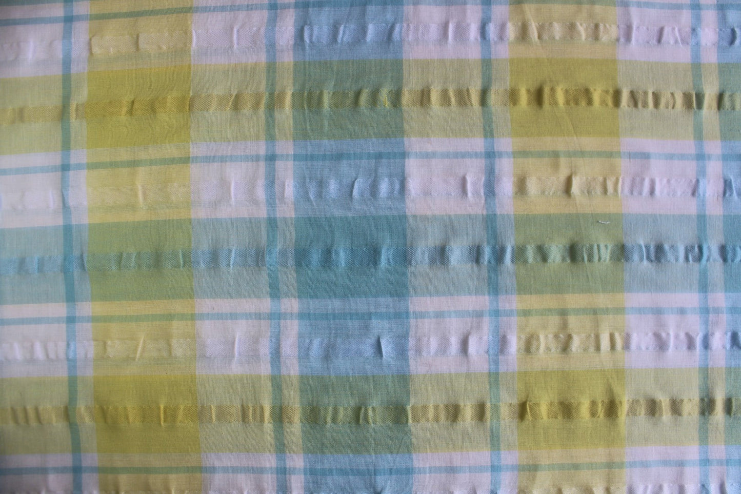 Pastel Plaid Poly Cotton Seersucker – 52" Wide | Lightweight Wrinkle-Free Fabric for Summer Apparel & Décor