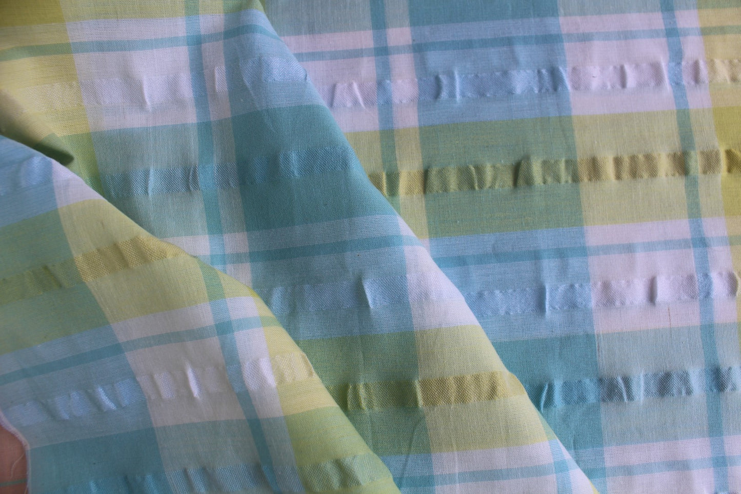 Pastel Plaid Poly Cotton Seersucker – 52" Wide | Lightweight Wrinkle-Free Fabric for Summer Apparel & Décor