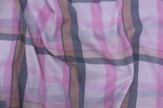 Pink, Beige & Charcoal Check Cotton Seersucker – 62" Wide | Bold, Textured & Extra-Wide Check Fabric