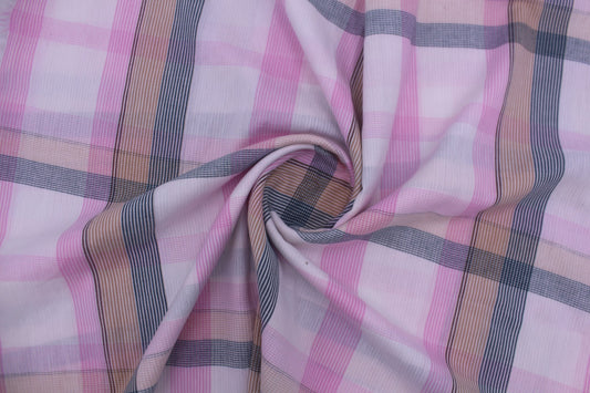 Pink, Beige & Charcoal Check Cotton Seersucker – 62" Wide | Bold, Textured & Extra-Wide Check Fabric