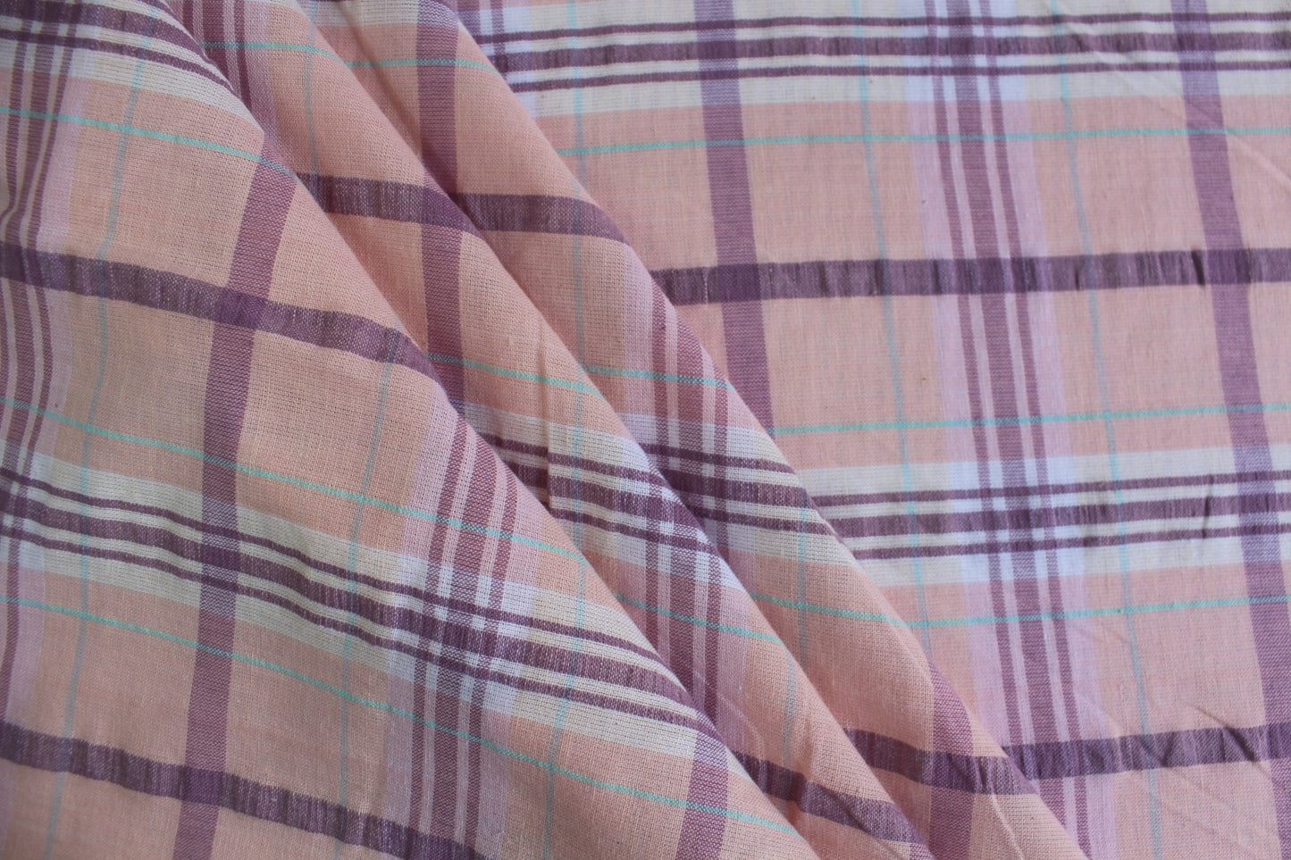 Pink & Purple Plaid Cotton Seersucker – 44" Wide | Lightweight Textured Fabric for Summer & Crafts