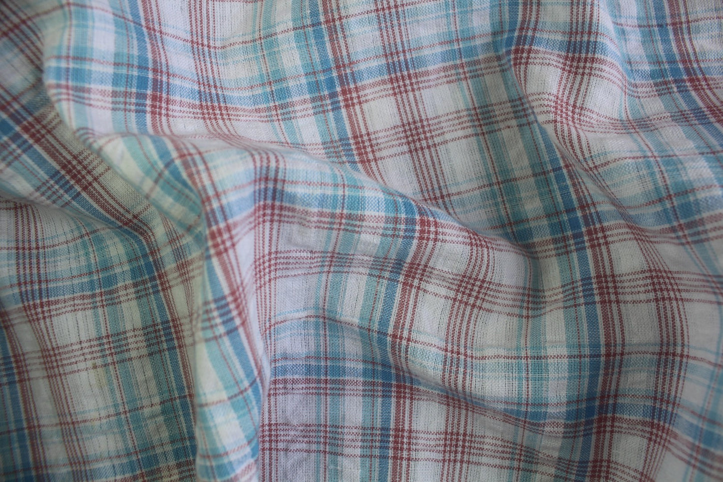 Red & Teal Checked Cotton Seersucker – 44" Wide | Lightweight, Crinkled Texture