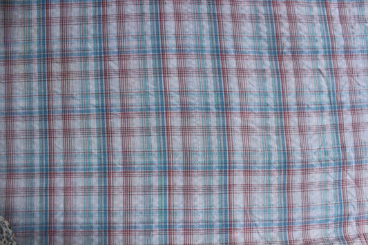 Red & Teal Checked Cotton Seersucker – 44" Wide | Lightweight, Crinkled Texture
