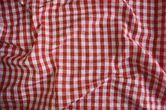 Red & White Gingham Seersucker – 59" Wide | Cheerful, Textured Check Fabric