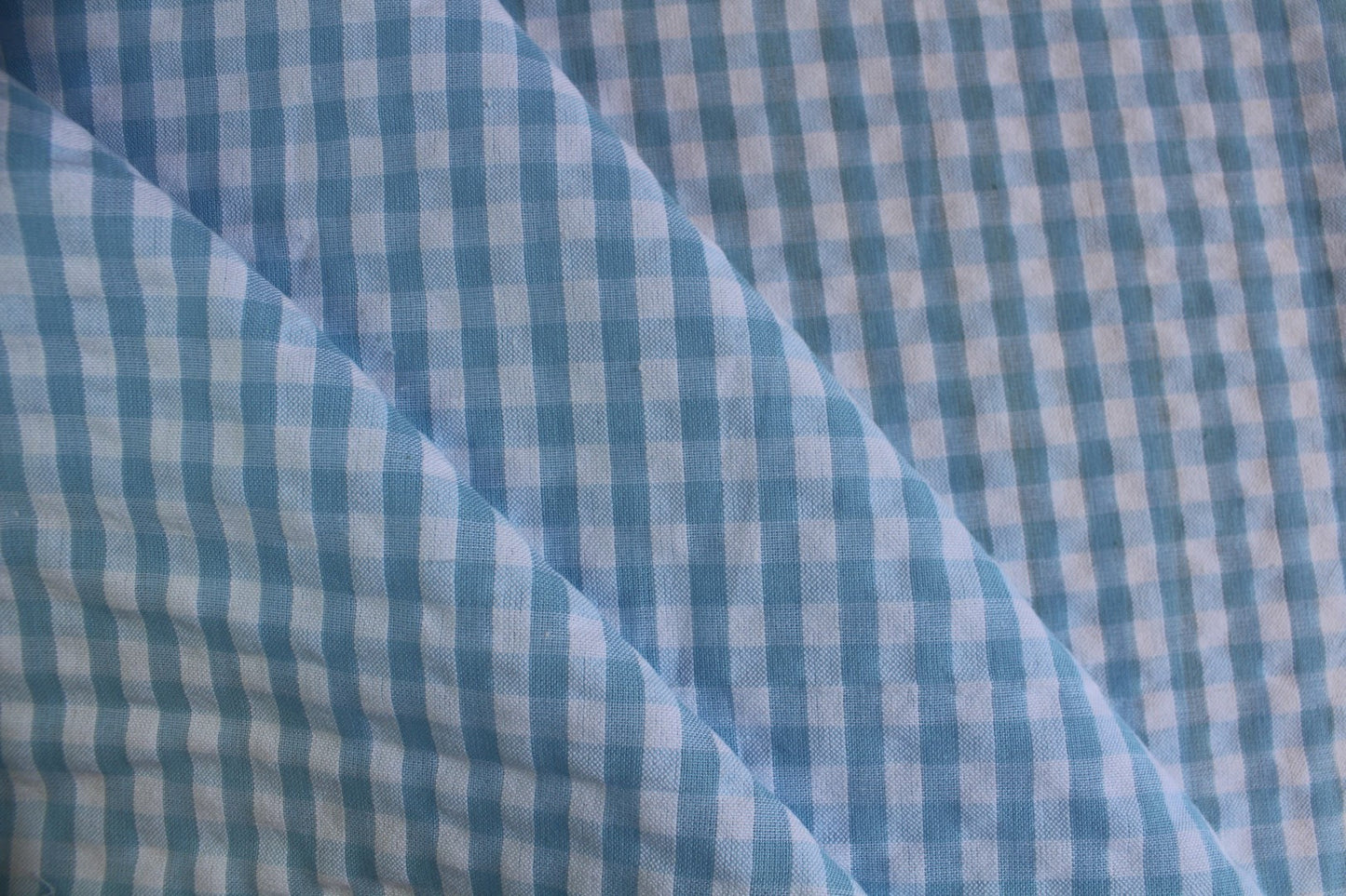 Sky Blue Gingham Cotton Seersucker – 58" Wide | Summer Clothing & Crafts