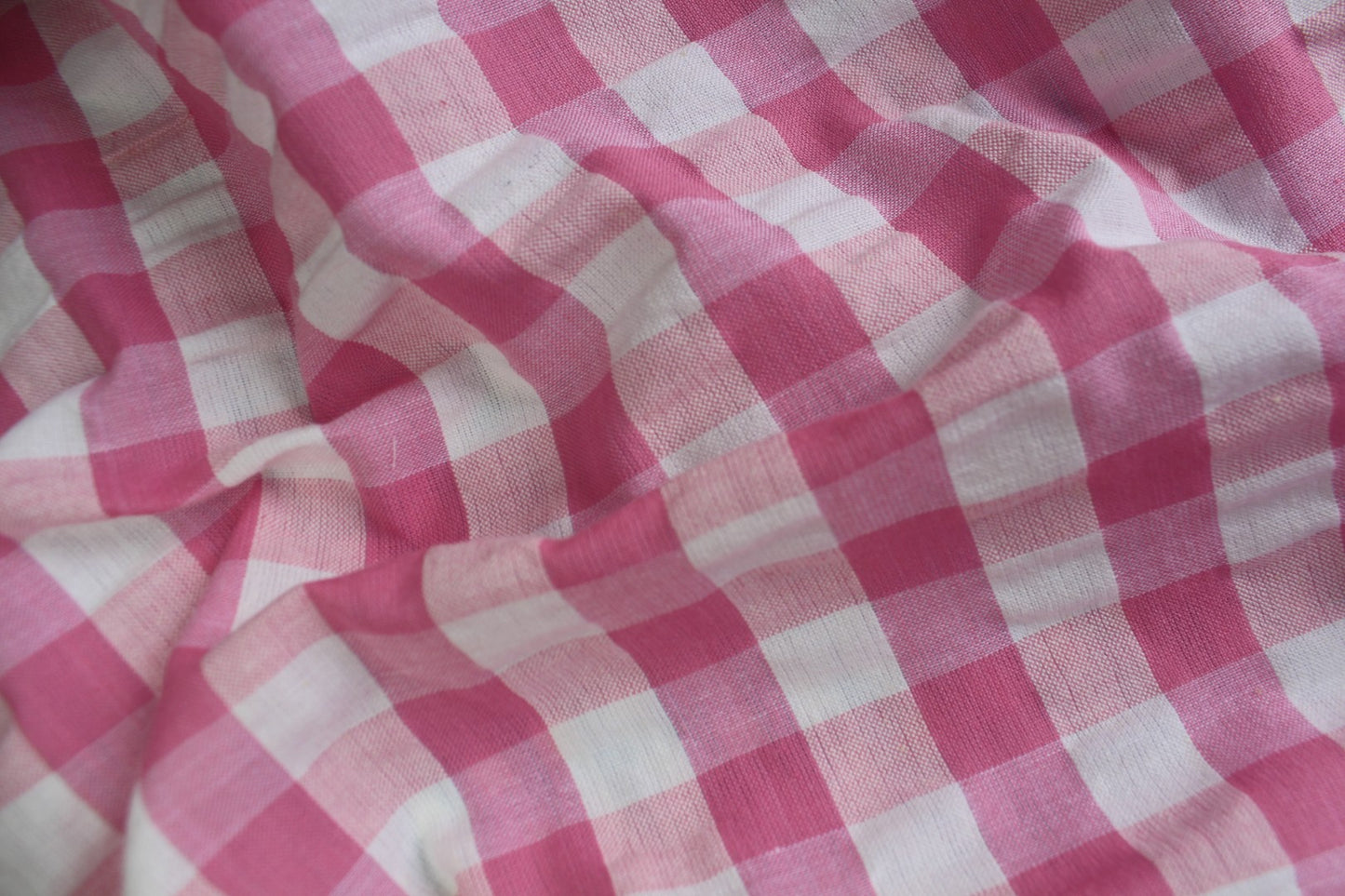 White & Pink Gingham Seersucker – 46" Wide | Classic, Soft & Textured Check Fabric