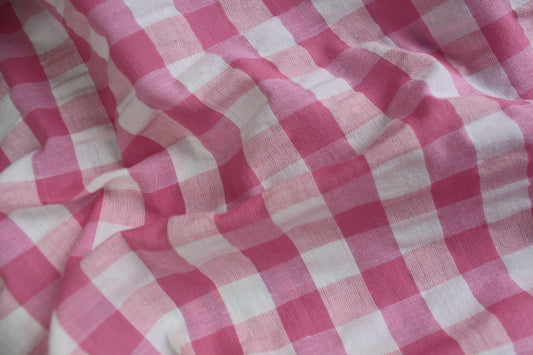 White & Pink Gingham Seersucker – 46" Wide | Classic, Soft & Textured Check Fabric