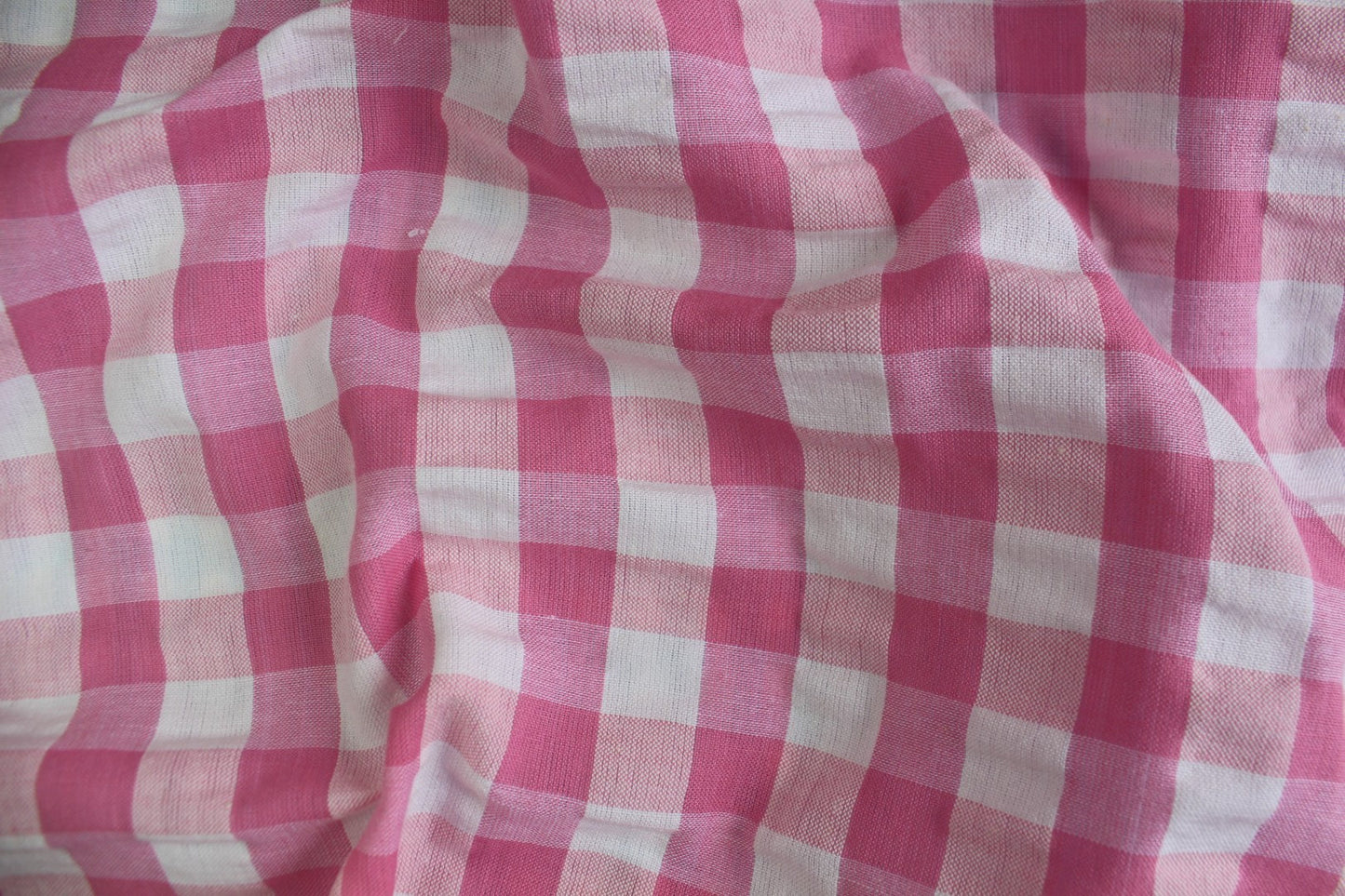 White & Pink Gingham Seersucker – 46" Wide | Classic, Soft & Textured Check Fabric