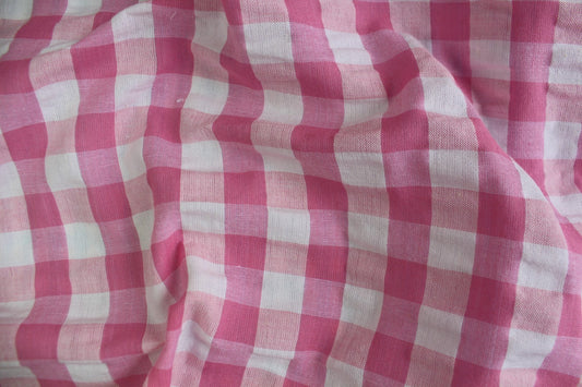 White & Pink Gingham Seersucker – 46" Wide | Classic, Soft & Textured Check Fabric