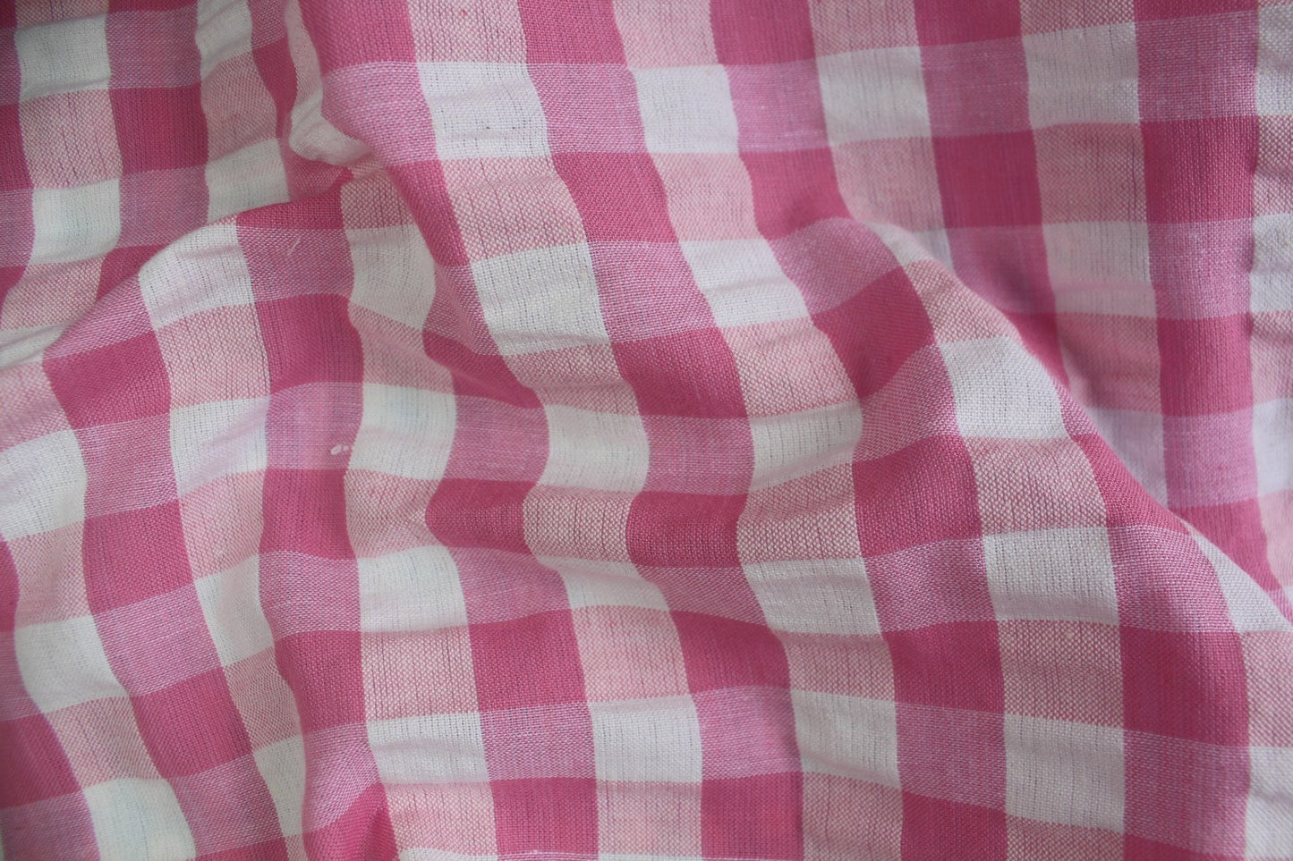 White & Pink Gingham Seersucker – 46" Wide | Classic, Soft & Textured Check Fabric