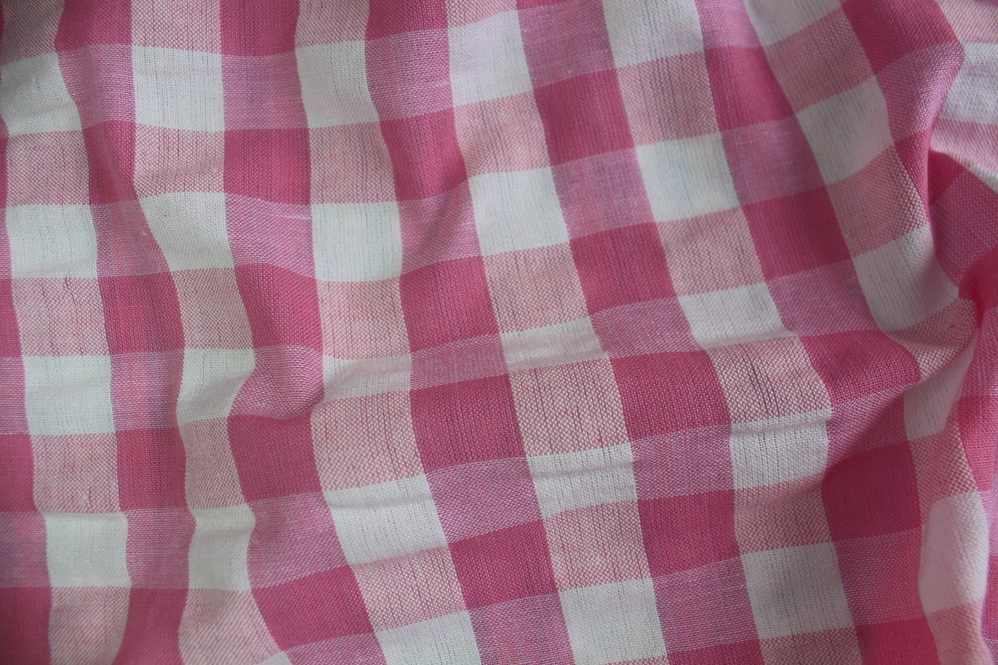 White & Pink Gingham Seersucker – 46" Wide | Classic, Soft & Textured Check Fabric