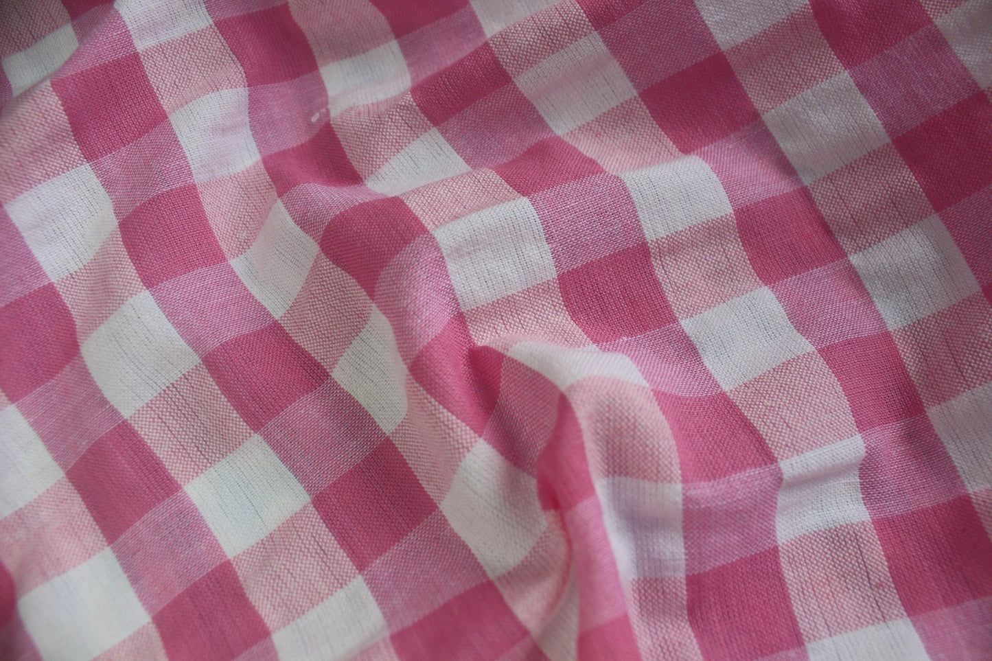 White & Pink Gingham Seersucker – 46" Wide | Classic, Soft & Textured Check Fabric