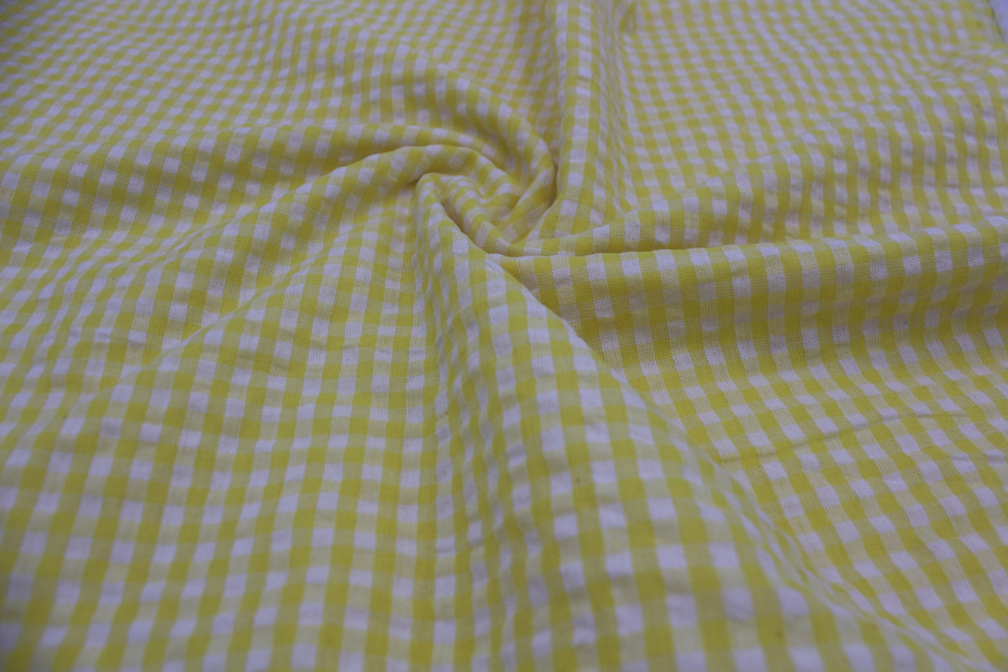Yellow & White Gingham Seersucker – 48" Wide | Fresh, Breezy & Textured Summer Fabric