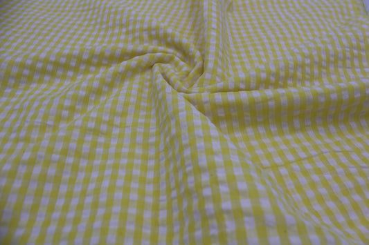 Yellow & White Gingham Seersucker – 48" Wide | Fresh, Breezy & Textured Summer Fabric
