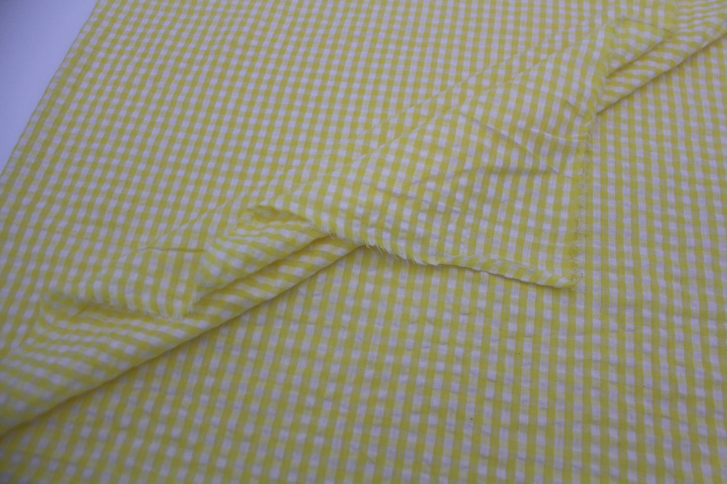 Yellow & White Gingham Seersucker – 48" Wide | Fresh, Breezy & Textured Summer Fabric