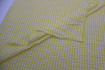 Yellow & White Gingham Seersucker – 48" Wide | Fresh, Breezy & Textured Summer Fabric